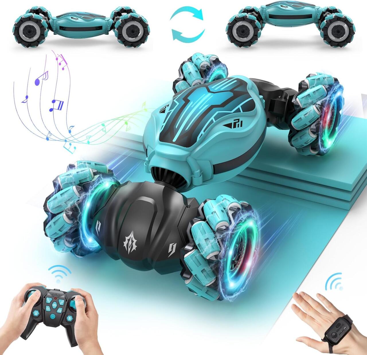 Coche Drift Stunt controlado por gestos realizando una acrobacia