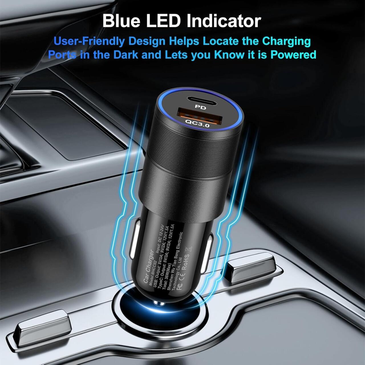 Cargador de Coche Dual USB y USB-C - Carga Rápida y Compacta 2