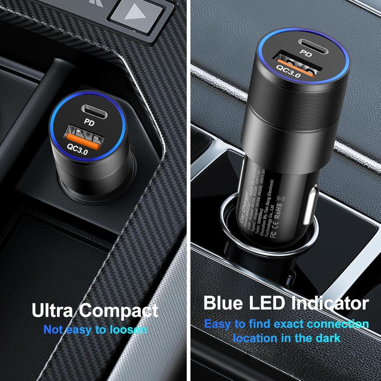Cargador de Coche Dual USB y USB-C - Carga Rápida y Compacta 5