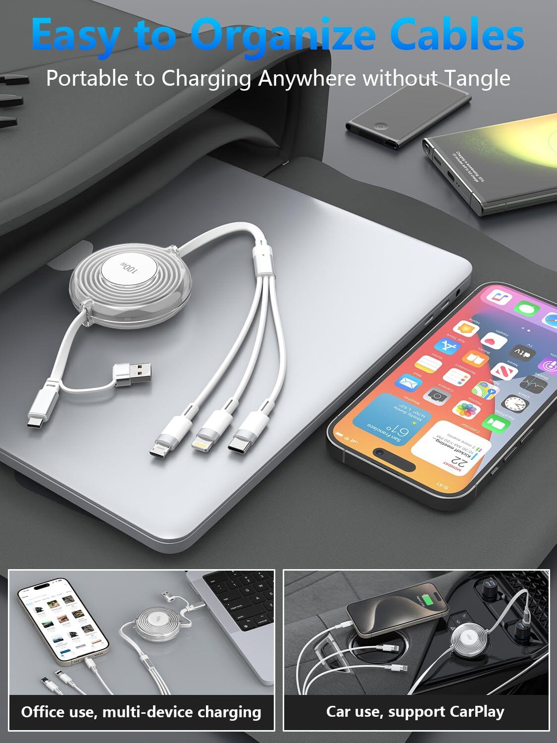 Multi Charging Cable 3 en 1 Retráctil – 100W Carga Rápida USB-C 5