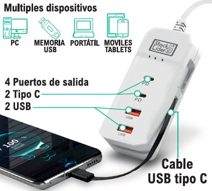 Regleta de carga usb 4+1 4