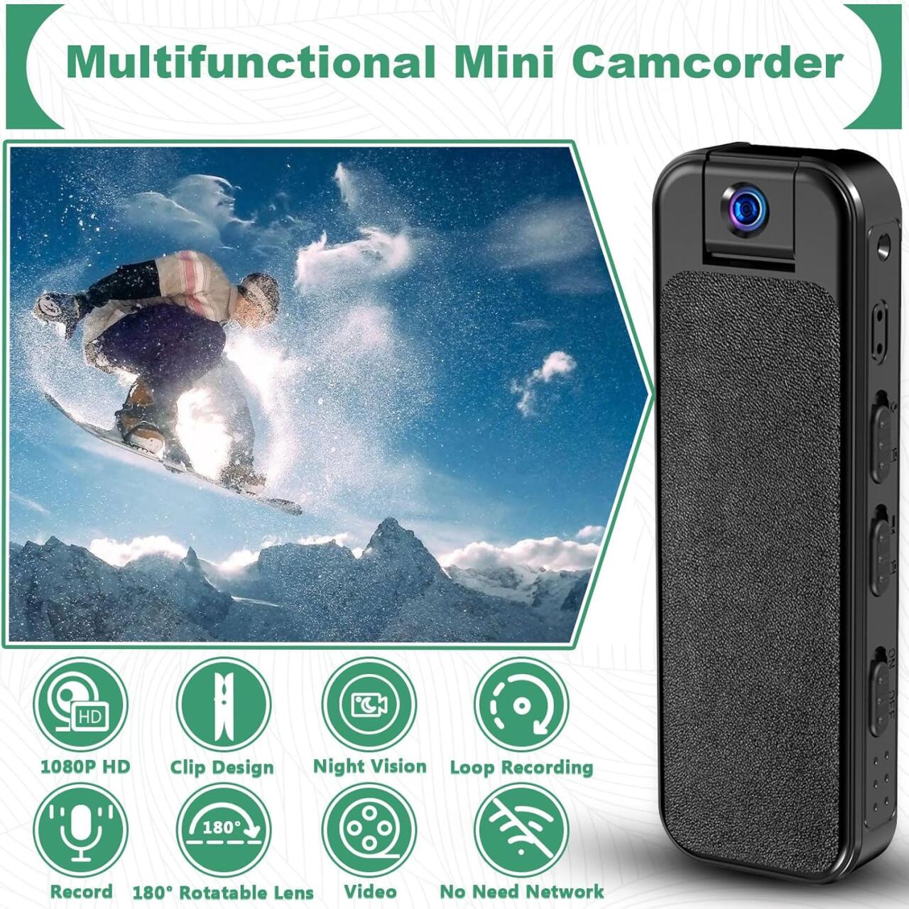 HKFUG Mini Cámara Corporal HD 1080P con Lente Giratoria de 180° 5
