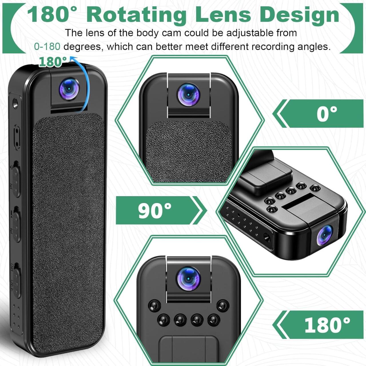 HKFUG Mini Cámara Corporal HD 1080P con Lente Giratoria de 180° 6