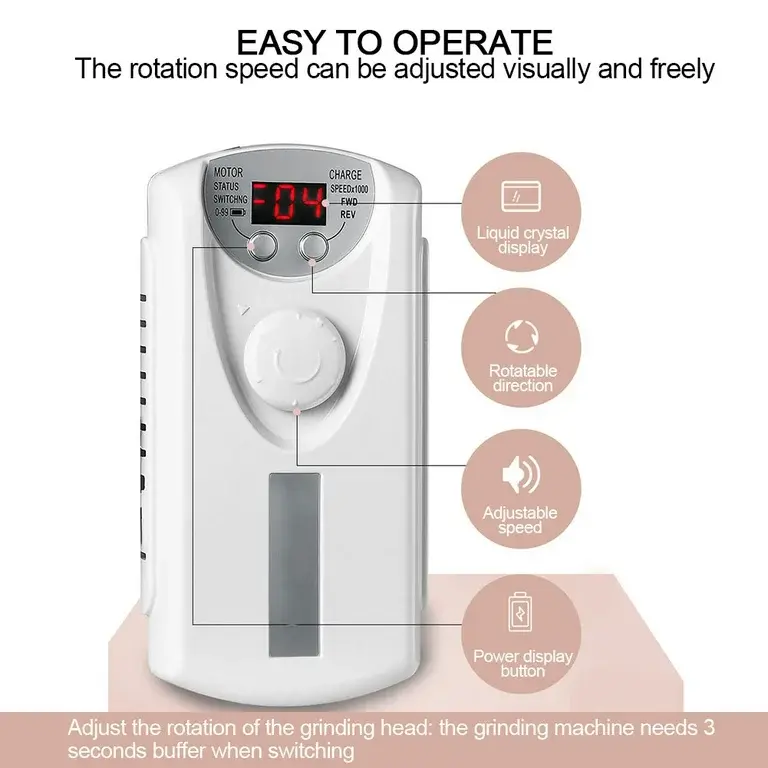 Esmaltadora de uñas 12000 RPM – Potencia Compacta para Manicuras Rápidas 8