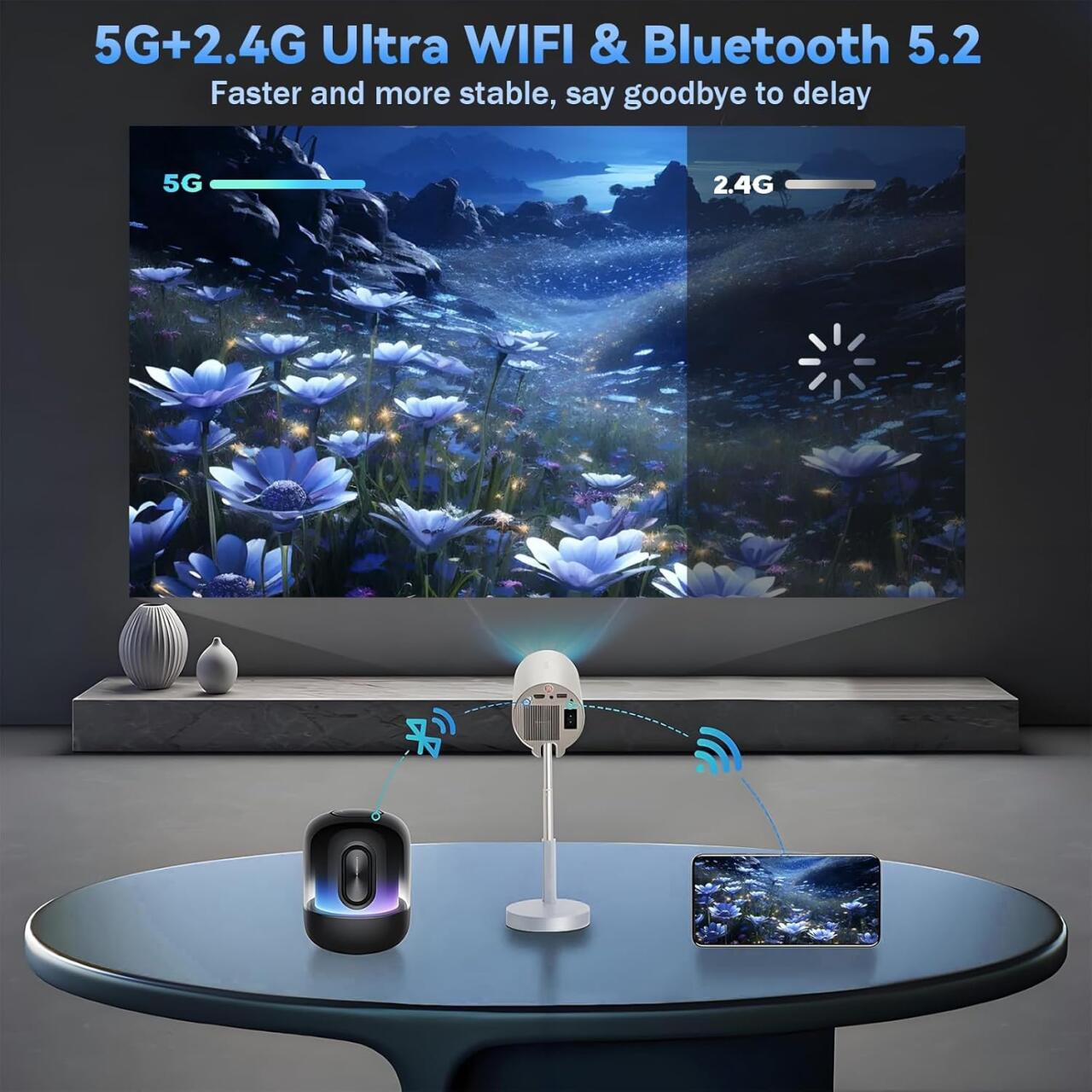 Proyector Inteligente Inalámbrico WiFi + Bluetooth con Cabezal Ajustable 90° 📽️✨ 3