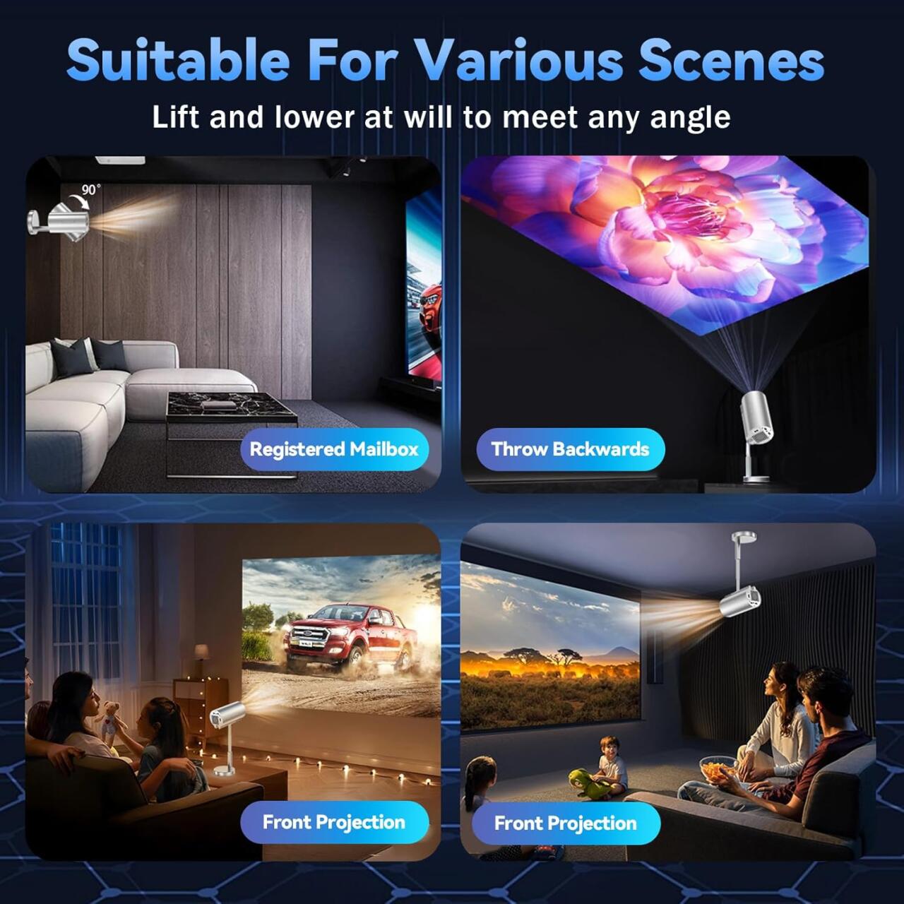Proyector Inteligente Inalámbrico WiFi + Bluetooth con Cabezal Ajustable 90° 📽️✨ 5