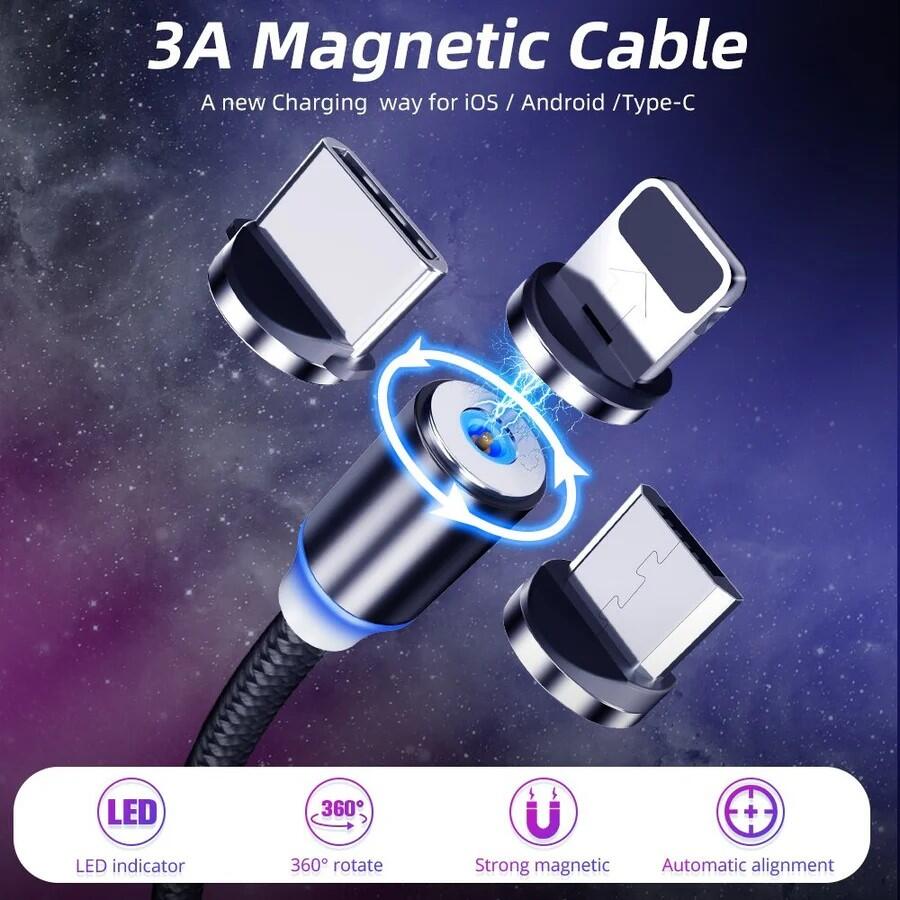 CABLE USB CON LUZ, IMAN 3 EN 1 5
