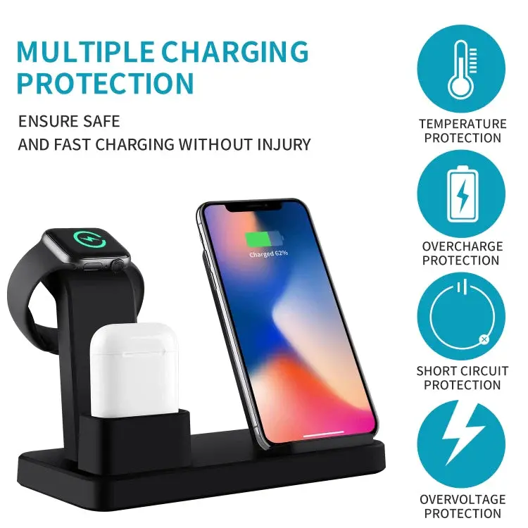 Cargador 3 en 1 Inalámbrico – Carga Teléfono, Reloj y Audífonos al Mismo Tiempo 2