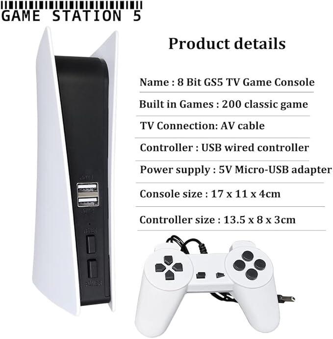 Consola GS5 Retro de Juegos – 200 Juegos Preinstalados, Compatible con TV y Soporte para Dos Jugadores 2